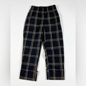 Zara Black Plaid Cropped Elastic-Waist Pants with Beige Windowpane